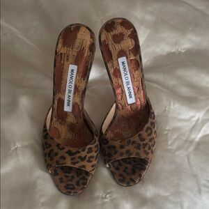 Manolo Blahnik Leopard-Print Open-Toe Mules in Brown